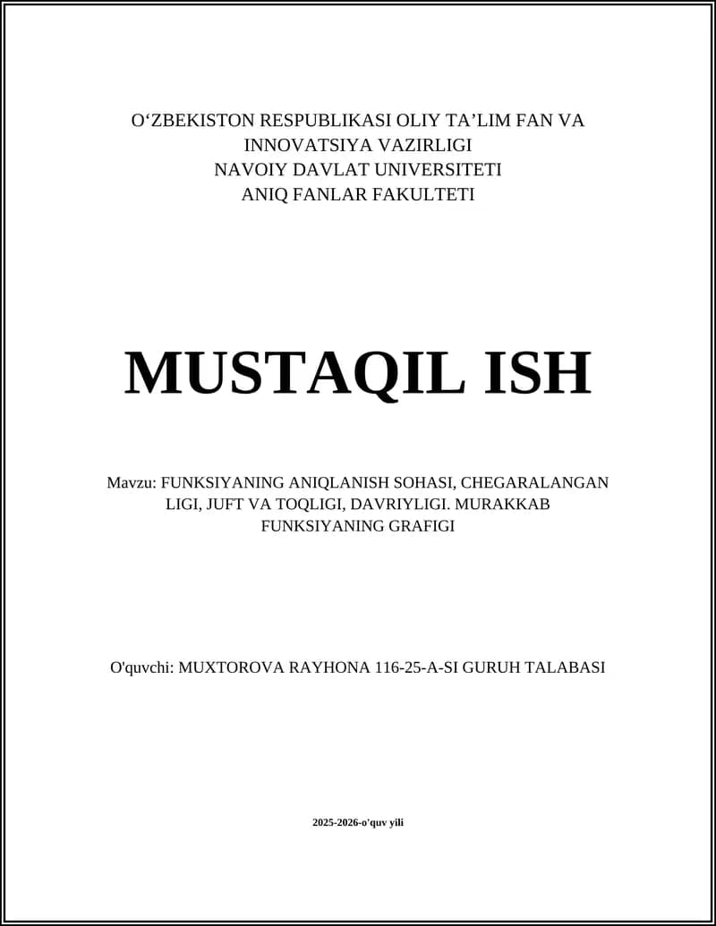 Funksiyaning Aniqlanish Sohasi