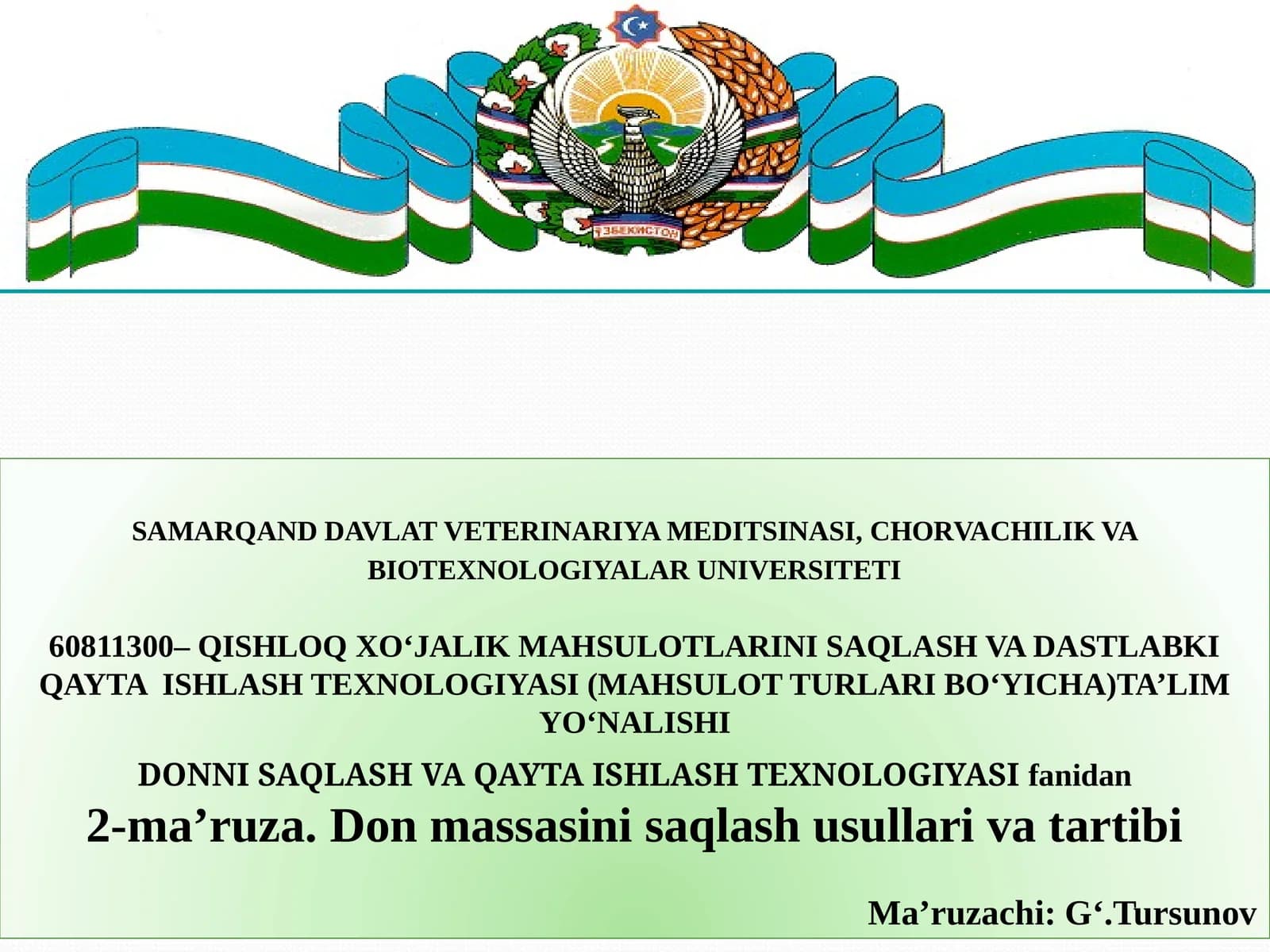 DONNI SAQLASH VA QAYTA ISHLASH TEXNOLOGIYASI