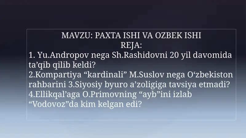 PAXTA ISHI VA OZBEK ISHI