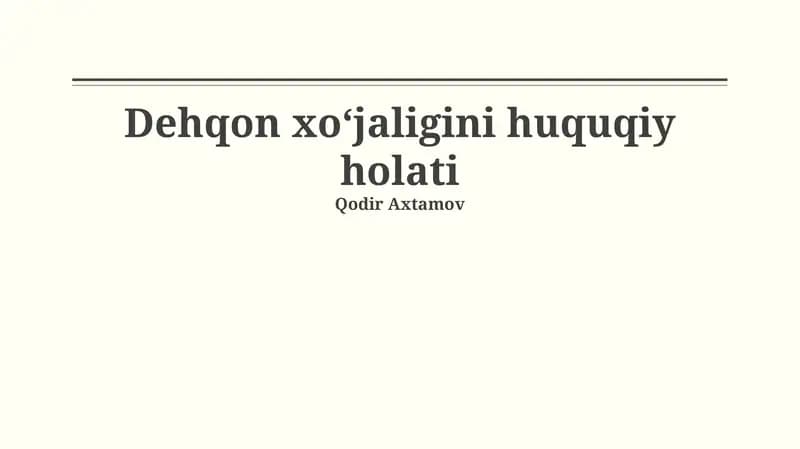 Dehqon xoʻjaligini huquqiy holati