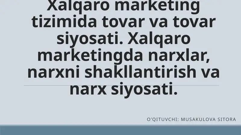 Xalqaro marketing tizimi
