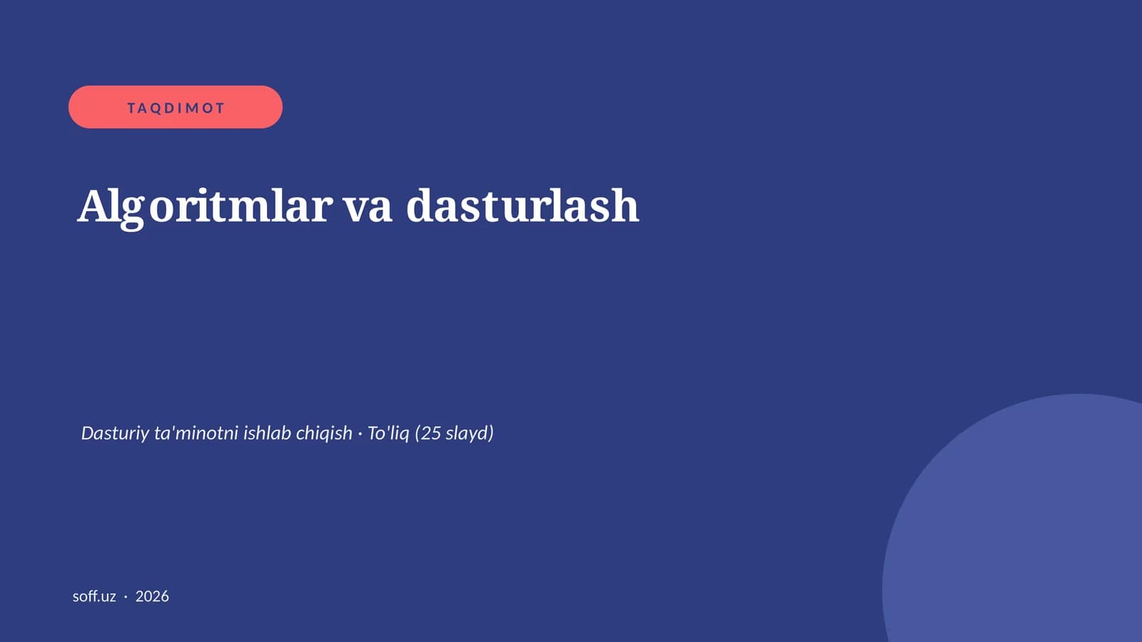 Algoritmlar va dasturlash