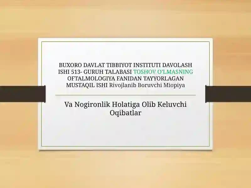 Rivojlanib Boruvchi Miopiyadan Mustaqil Ish
