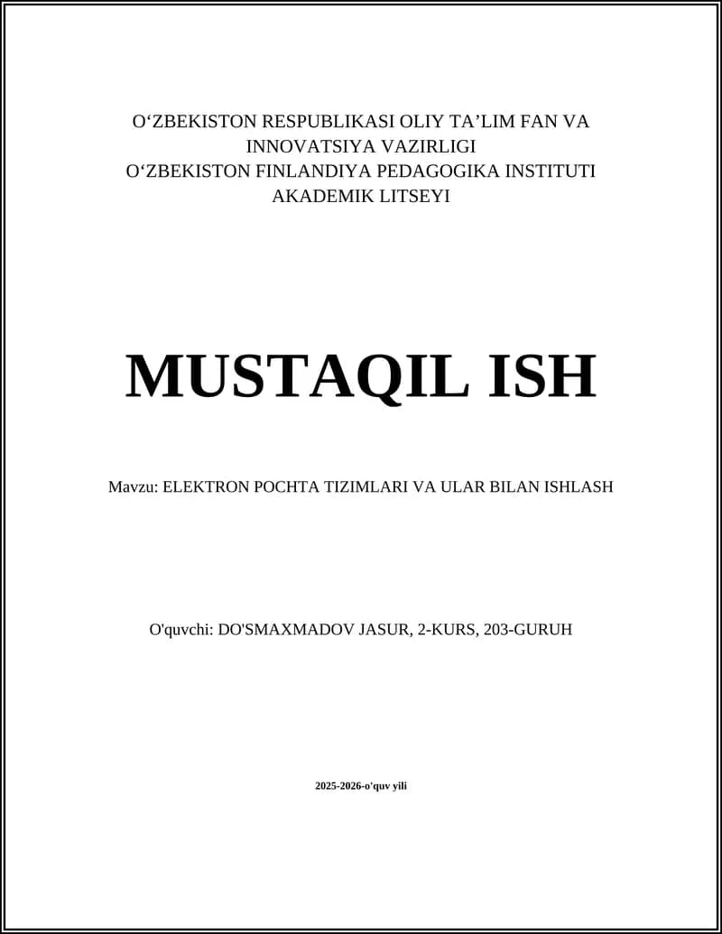 ELEKTRON POCHTA TIZIMLARI VA ULAR BILAN ISHLASH