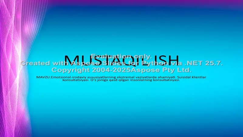 Emotsional-irodaviy xususiyatlarning ekstremal vaziyatlarda ahamiyati. Suisidal klientlar konsultatsiyasi. Oʻz joniga qasd qilgan insonlarning konsultatsiyasi.