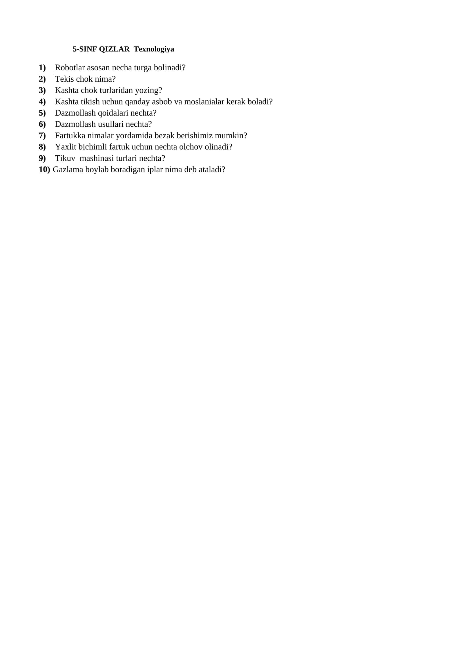 5-SINF QIZLAR Texnologiya