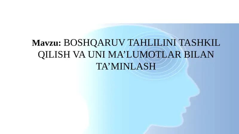 Boshqaruv Tahlilini Tashkil Qilish va Uni Ma’lumotlar Bilan Ta’minlash