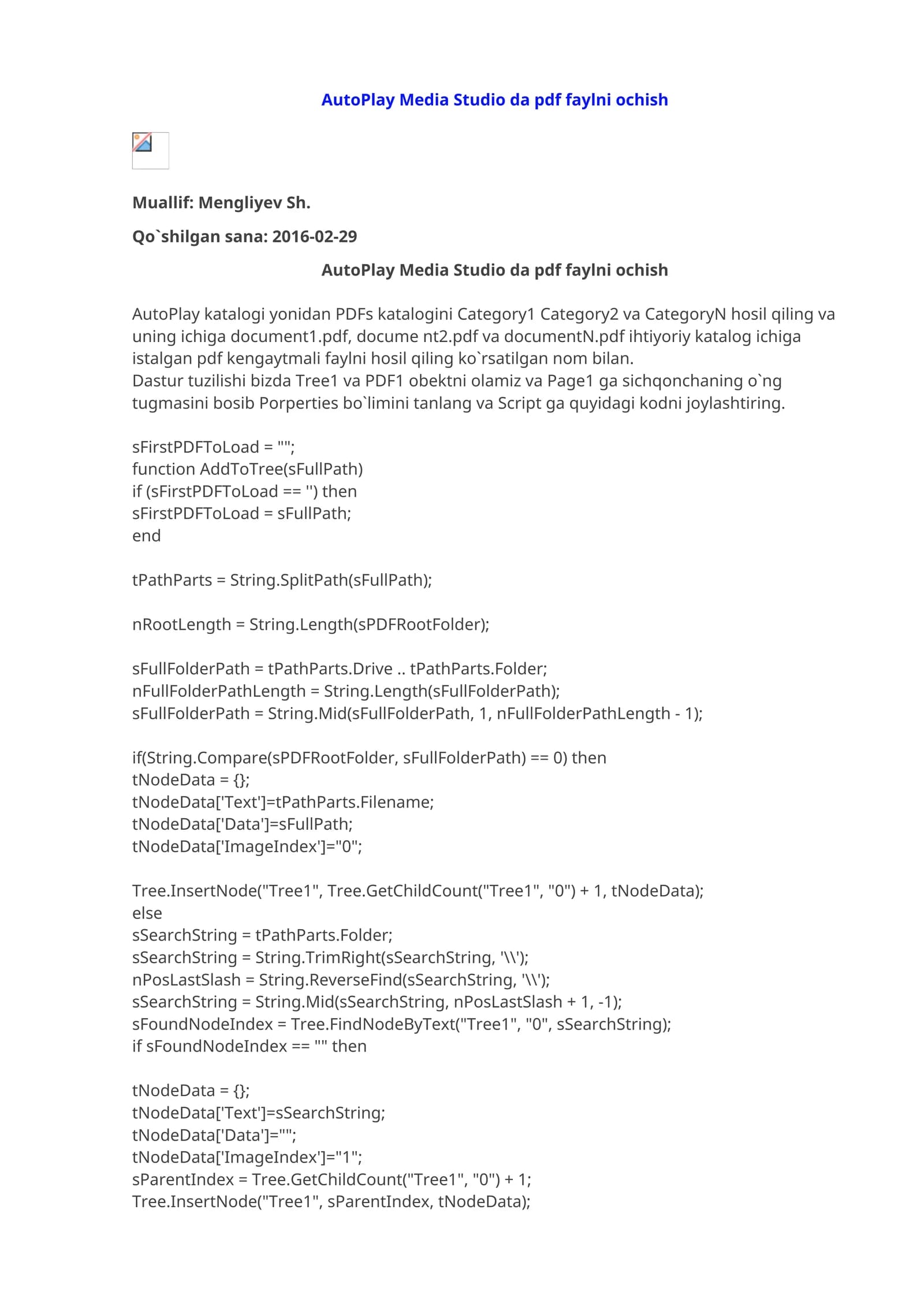 AutoPlay Media Studio da pdf faylni ochish