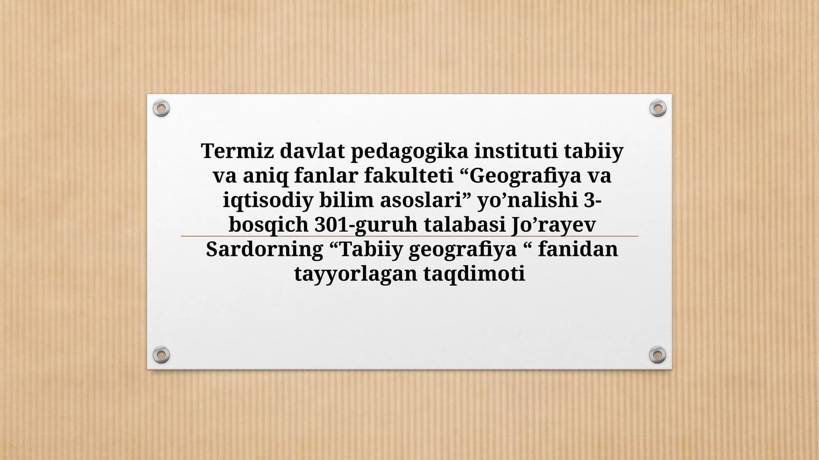 Tabiiy geografiya fanidan ta'lim