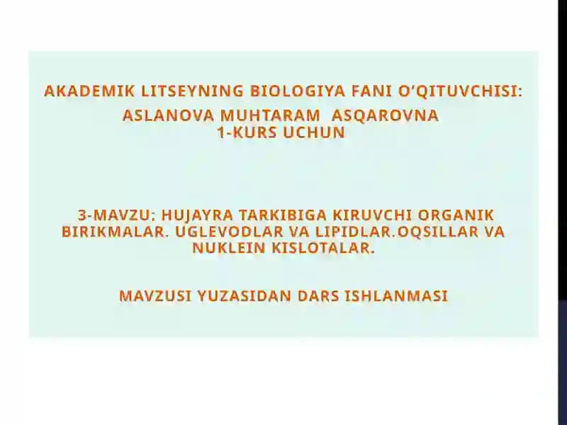 Akademik litseyni biologiya fanio’qituvchisi