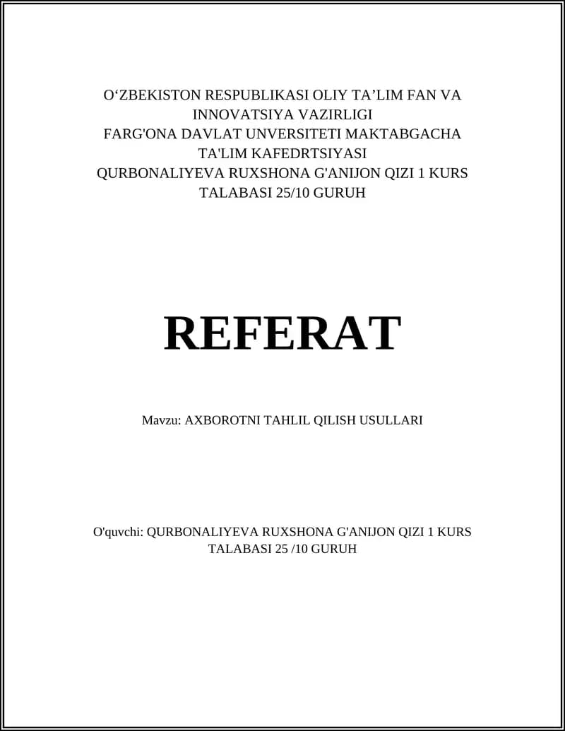 AXBOROTNI TAHLIL QILISH USULLARI