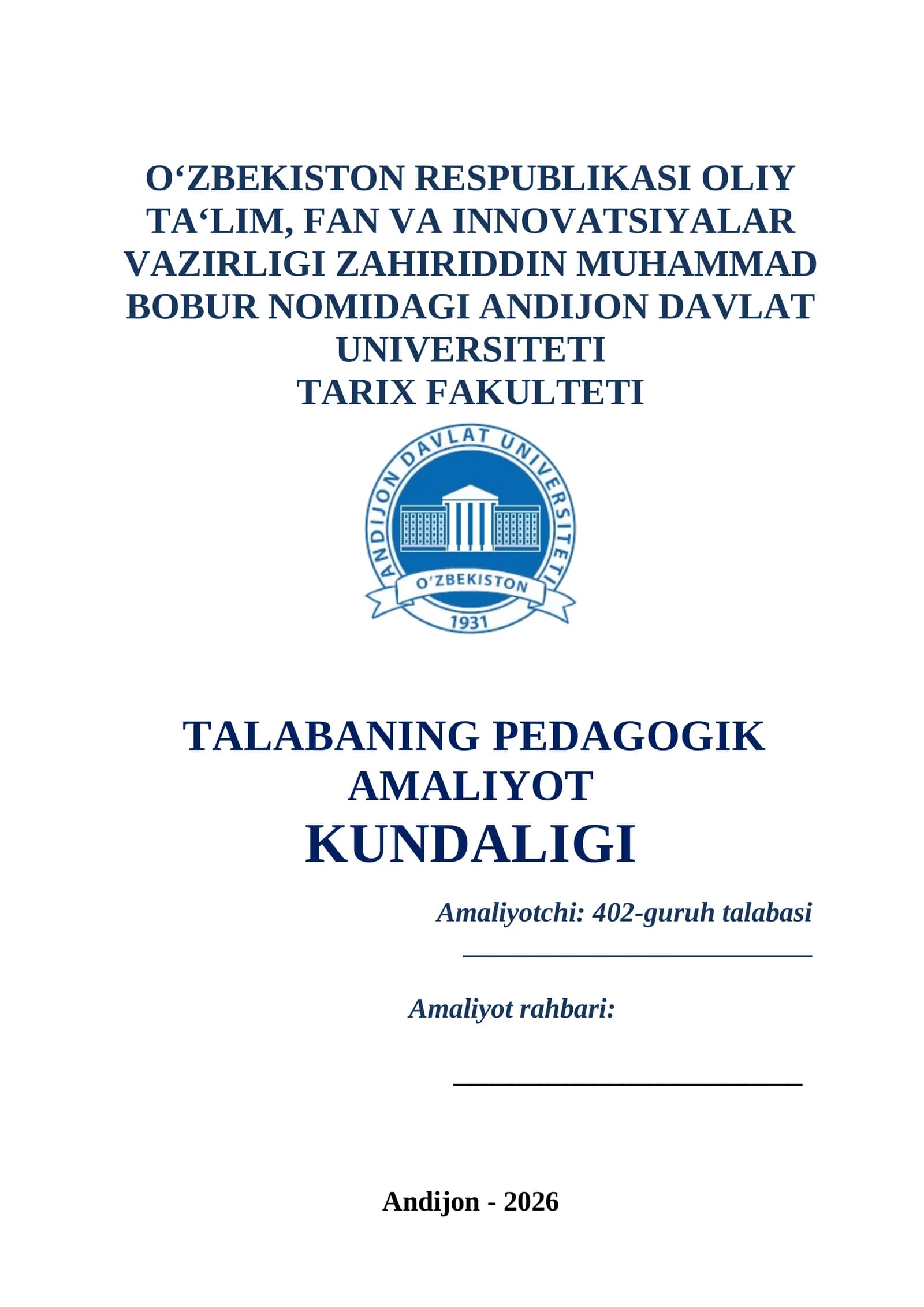 TALABANING PEDAGOGIK AMALIYOT KUNDALIGI