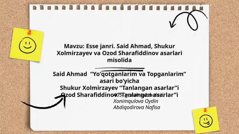 Said Ahmad, Shukur Xolmirzayev va Ozod Sharafiddinov asarlari misolida