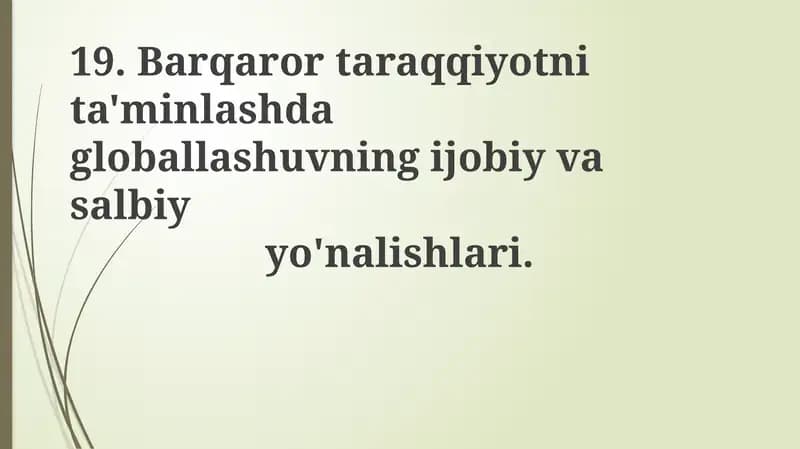 Globallashuv va Barqaror Rivojlanish: Asosiy Tushunchalar