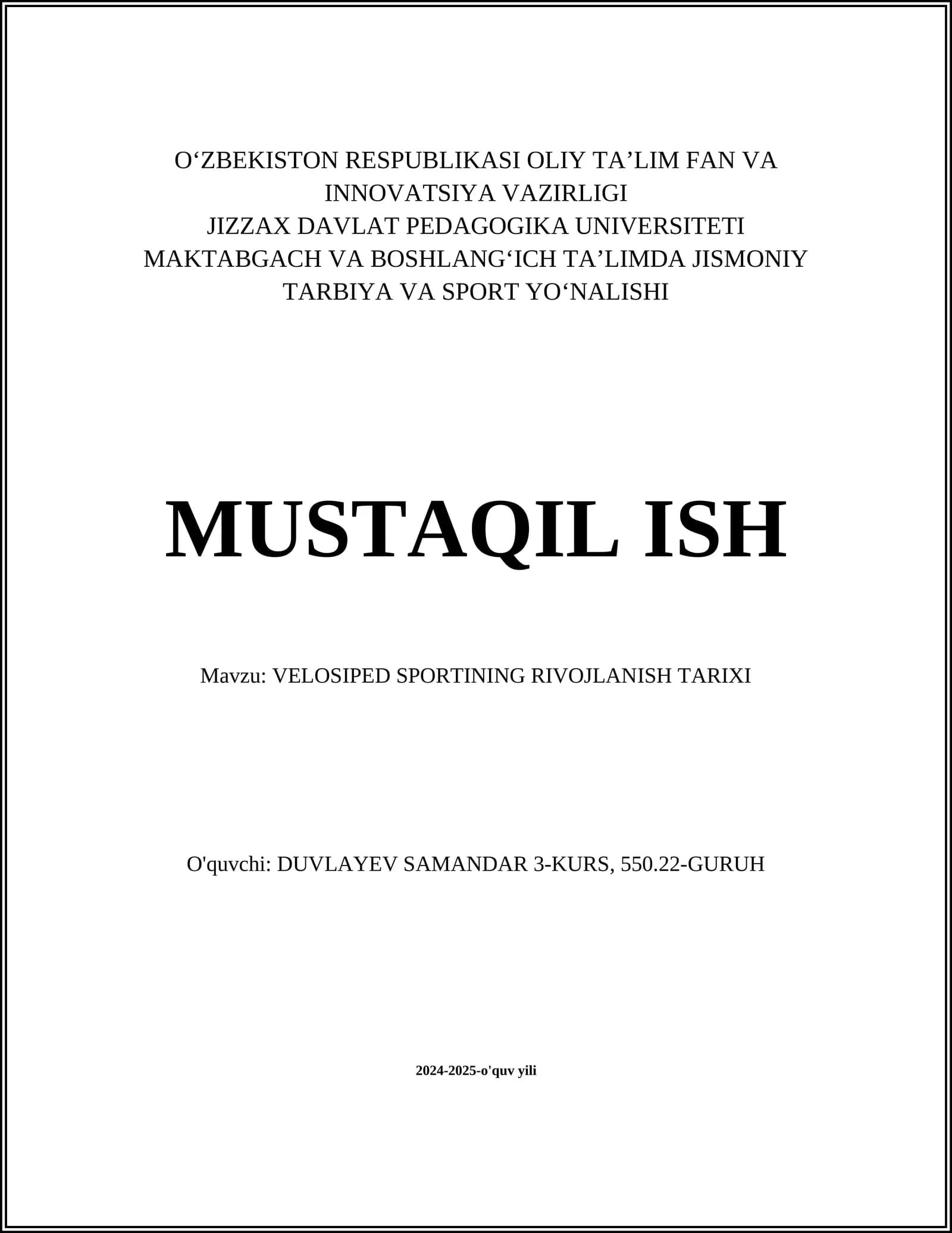 VELOSIPED SPORTINING RIVOJLANISH TARIXI