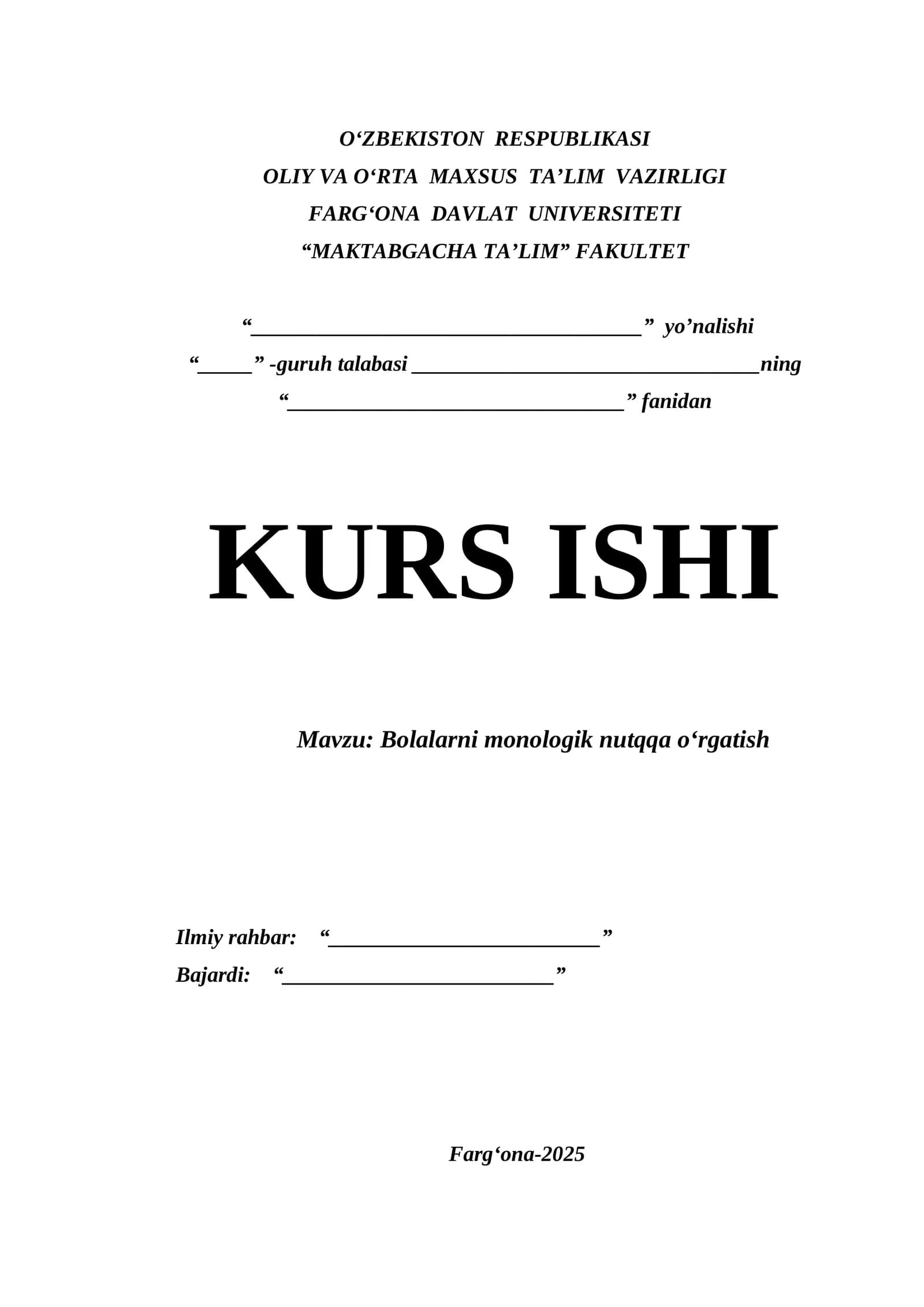 Bolalarni monologik nutqqa oʻrgatish