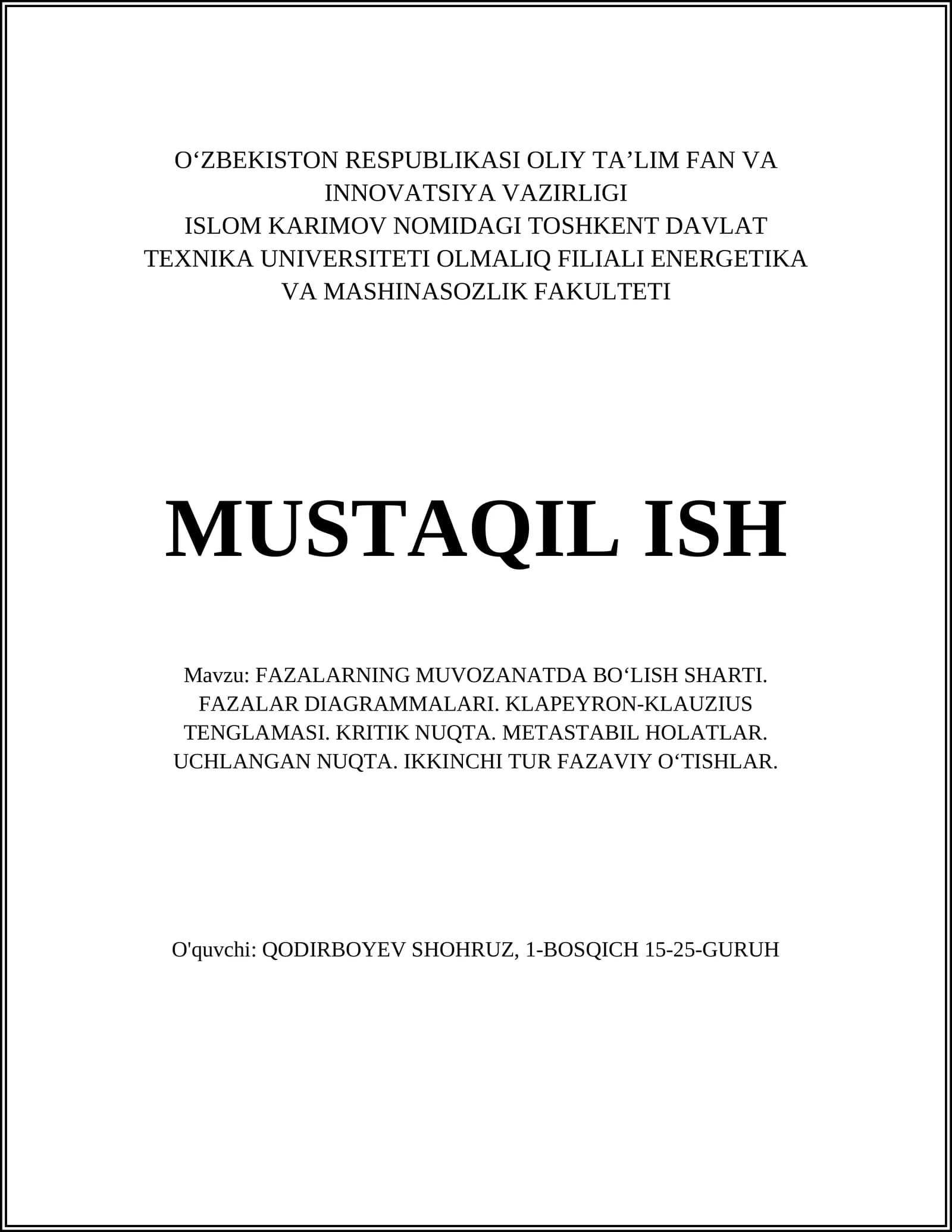 FАZАLАRNING MUVОZАNАTDА BO‘LISH SHАRTI