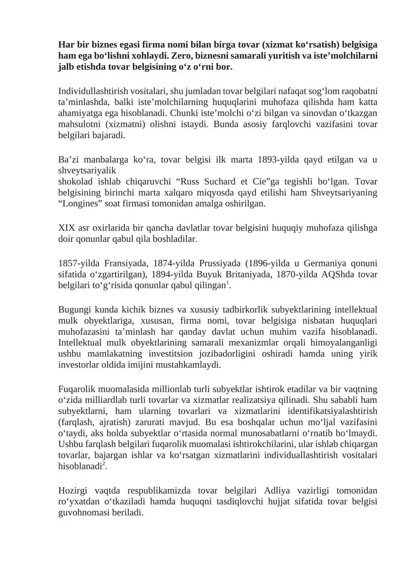 Tovar Belgilari