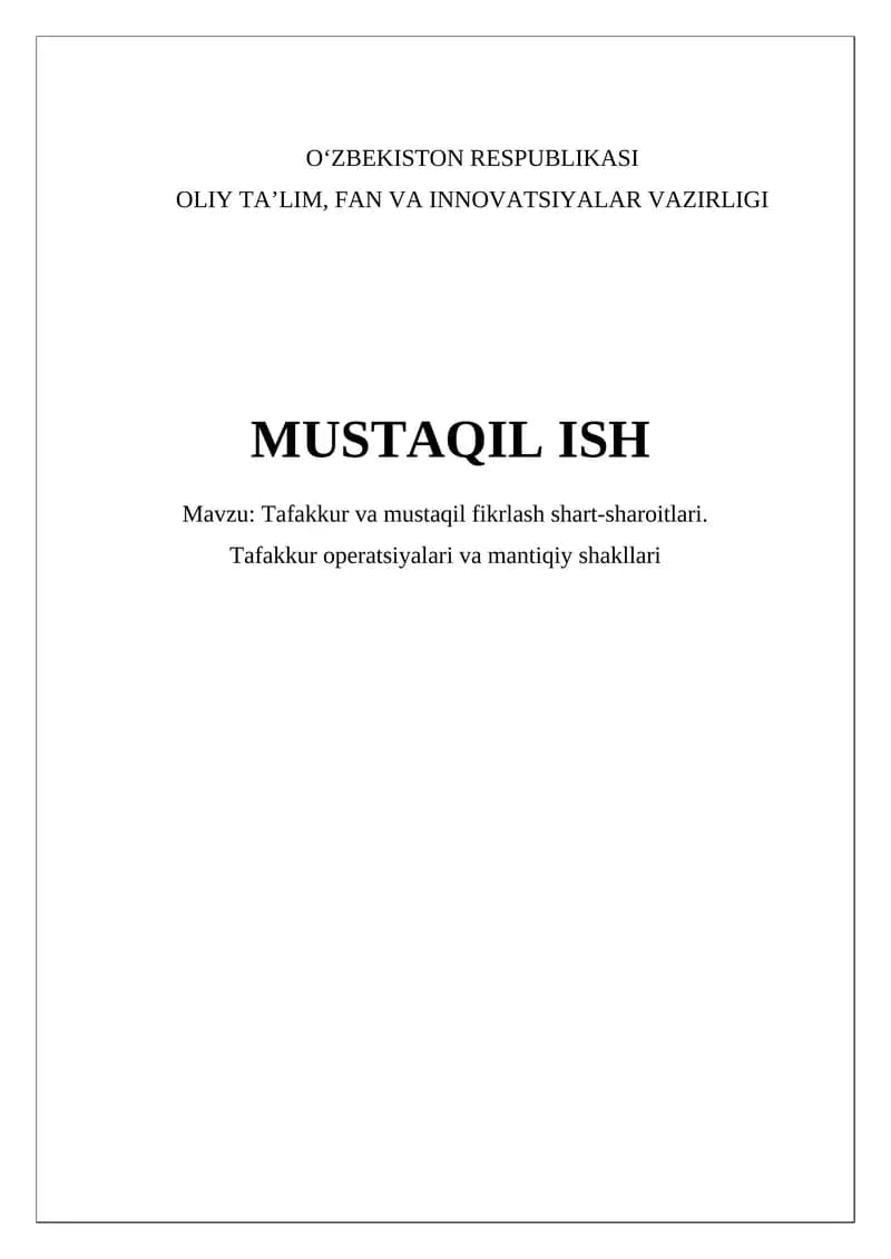 Tafakkur va mustaqil fikrlash shart-sharoitlari