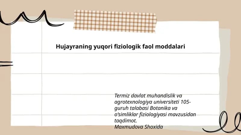 Hujayraning yuqori fiziologik faol moddalari