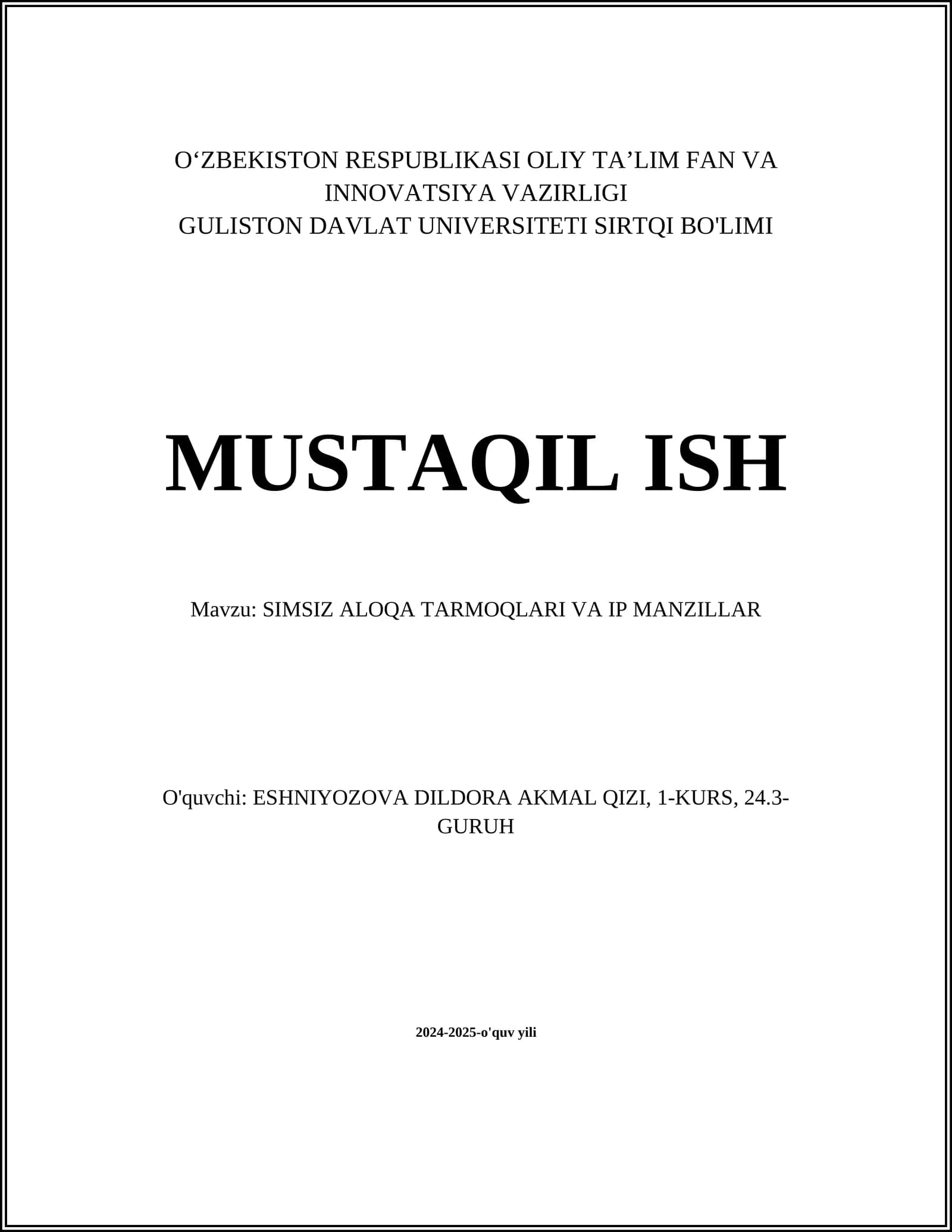 SIMsiz aloqa tarmoqlari arxitekturasi