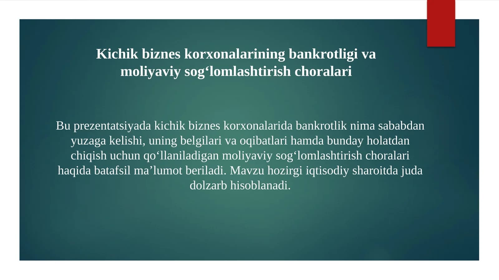 kichik biznes korxonalari bankrotligi