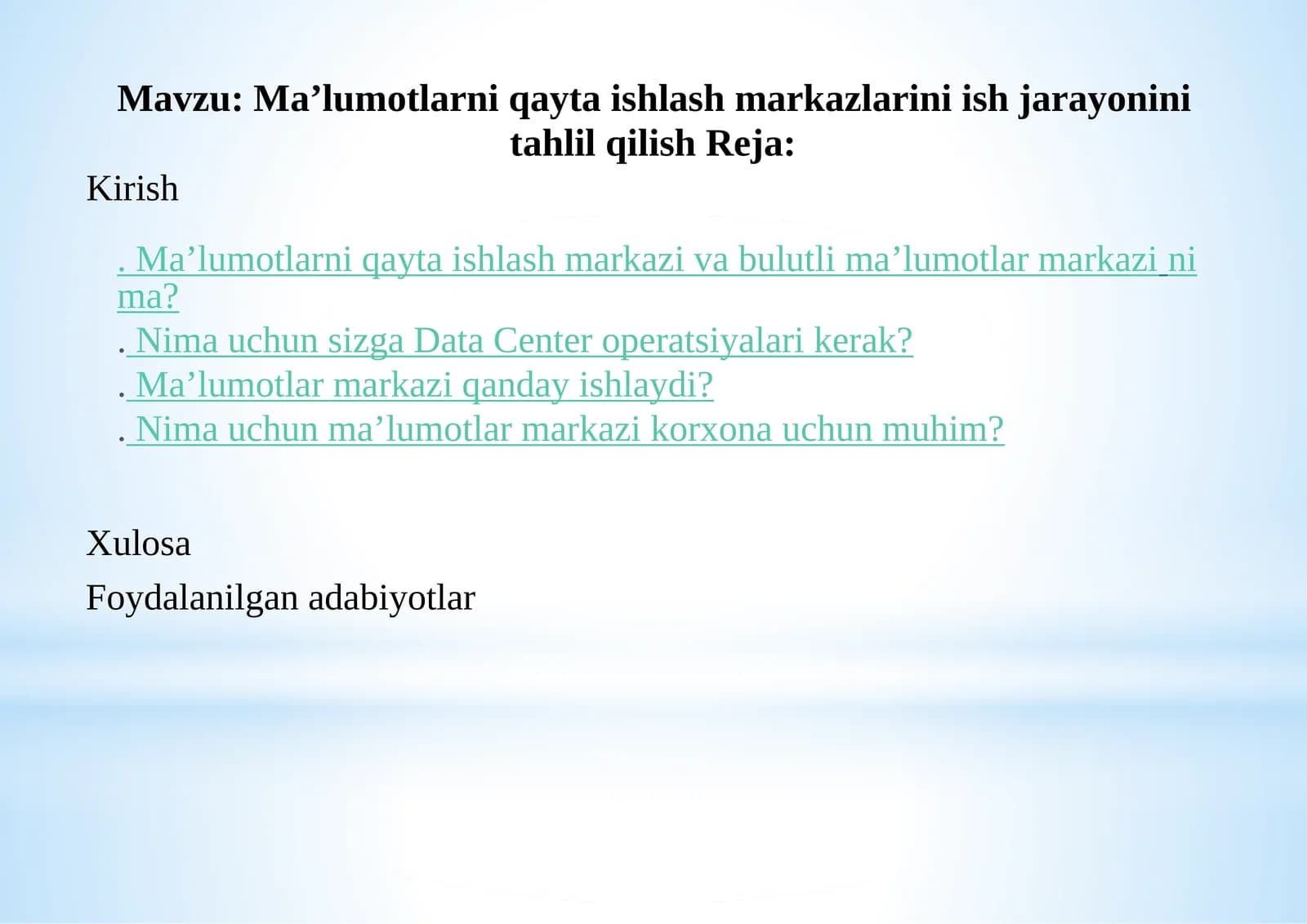 Markaziy ma’lumotlarni qayta ishlash xizmatlari