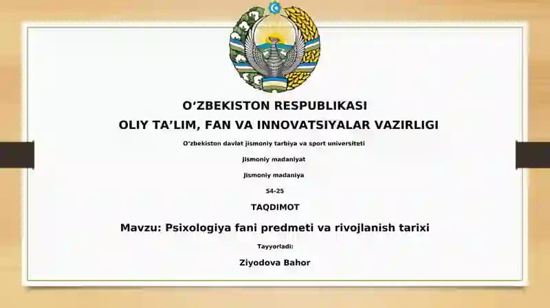 Psixologiya fani predmeti va rivojlanish tarixi