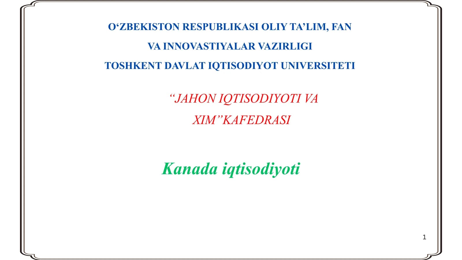 Kanada iqtisodiyoti va emperik tahlili (OLS model)