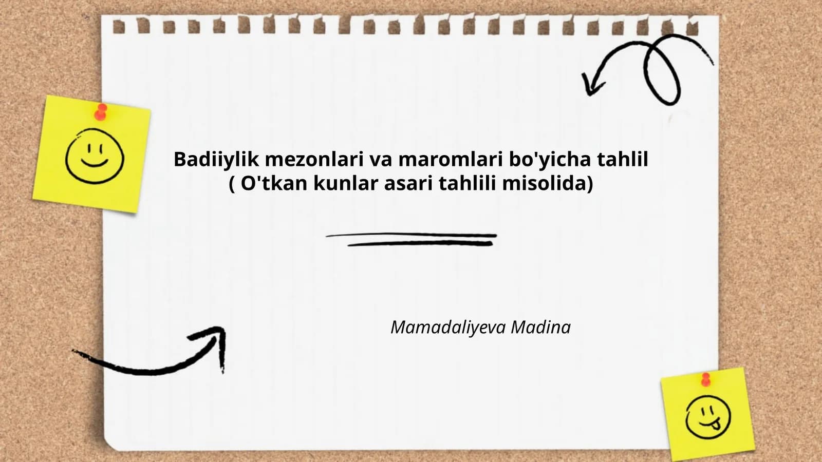 Badiiylik mezonlari va maromlari bo'yicha tahlil ( O'tkan kunlar asari tahlili misolida)