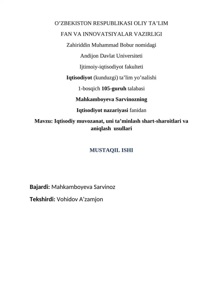 Iqtisodiyot nazariyasi fanidan