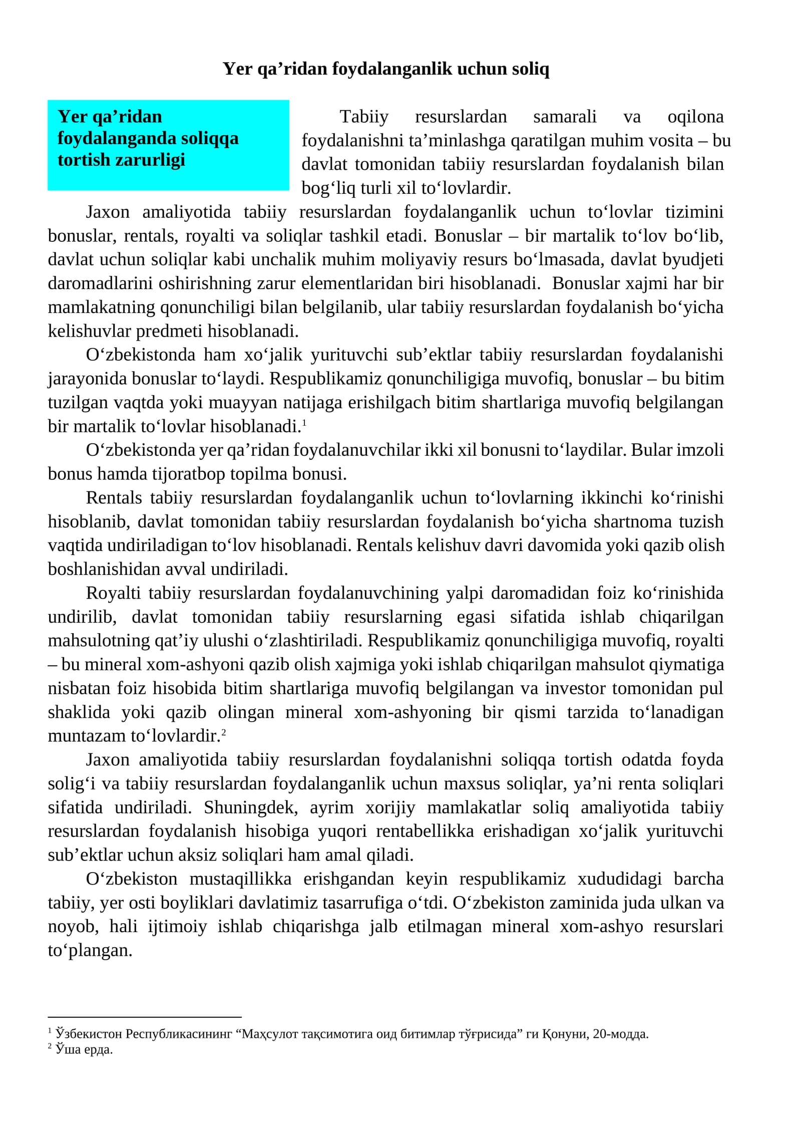 Yer qa’ridan foydalanganlik uchun soliq