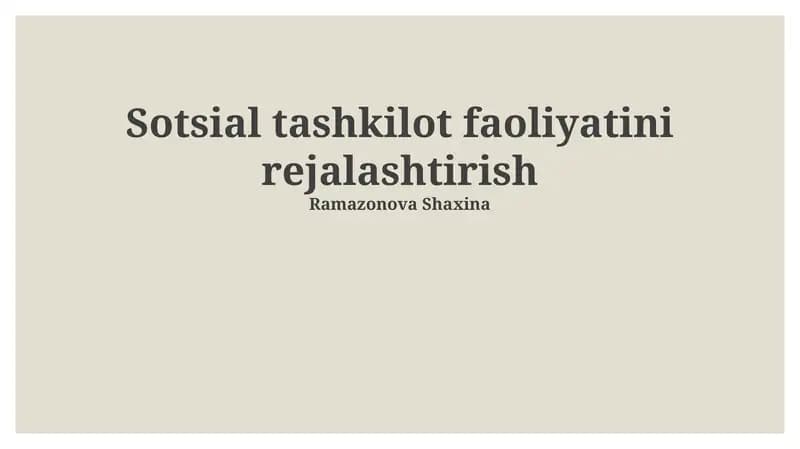 Sotsial tashkilot faoliyatini rejalashtirish