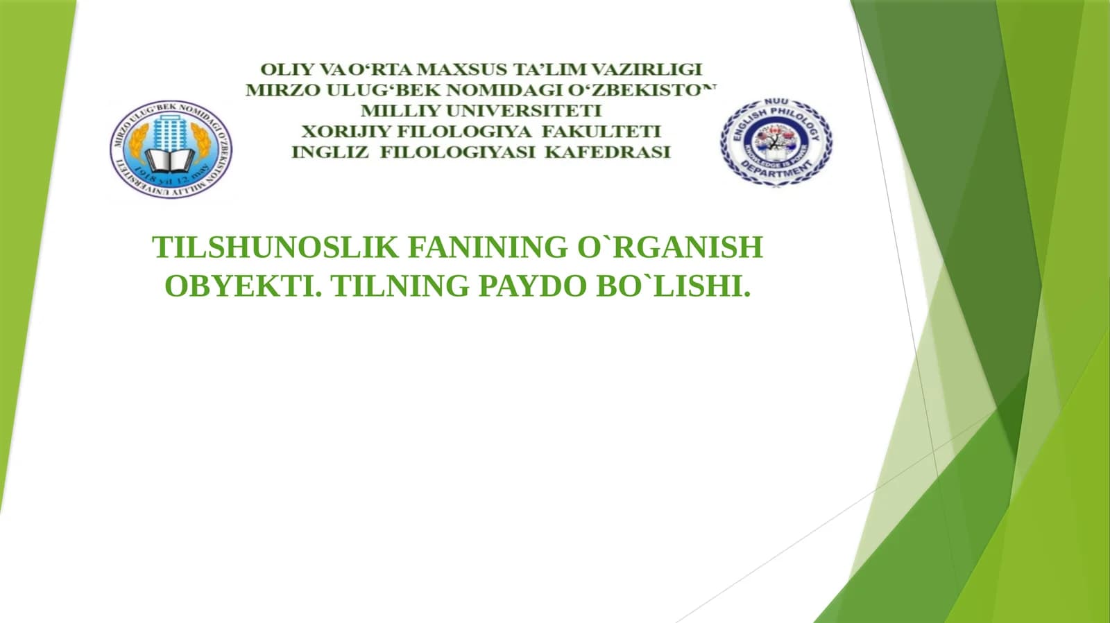 TILSHUNOSLIK FANINING O`RGANISH OBYEKTI. TILNING PAYDO BO`LISHI