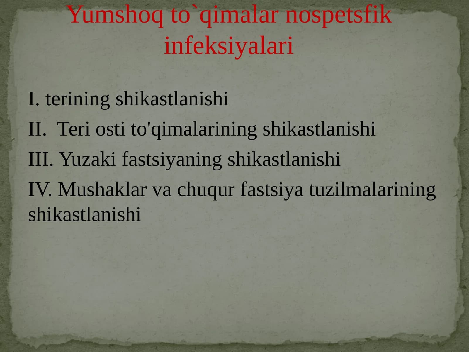 Yumshoq to`qimalar nospets-fik infeksiyalari