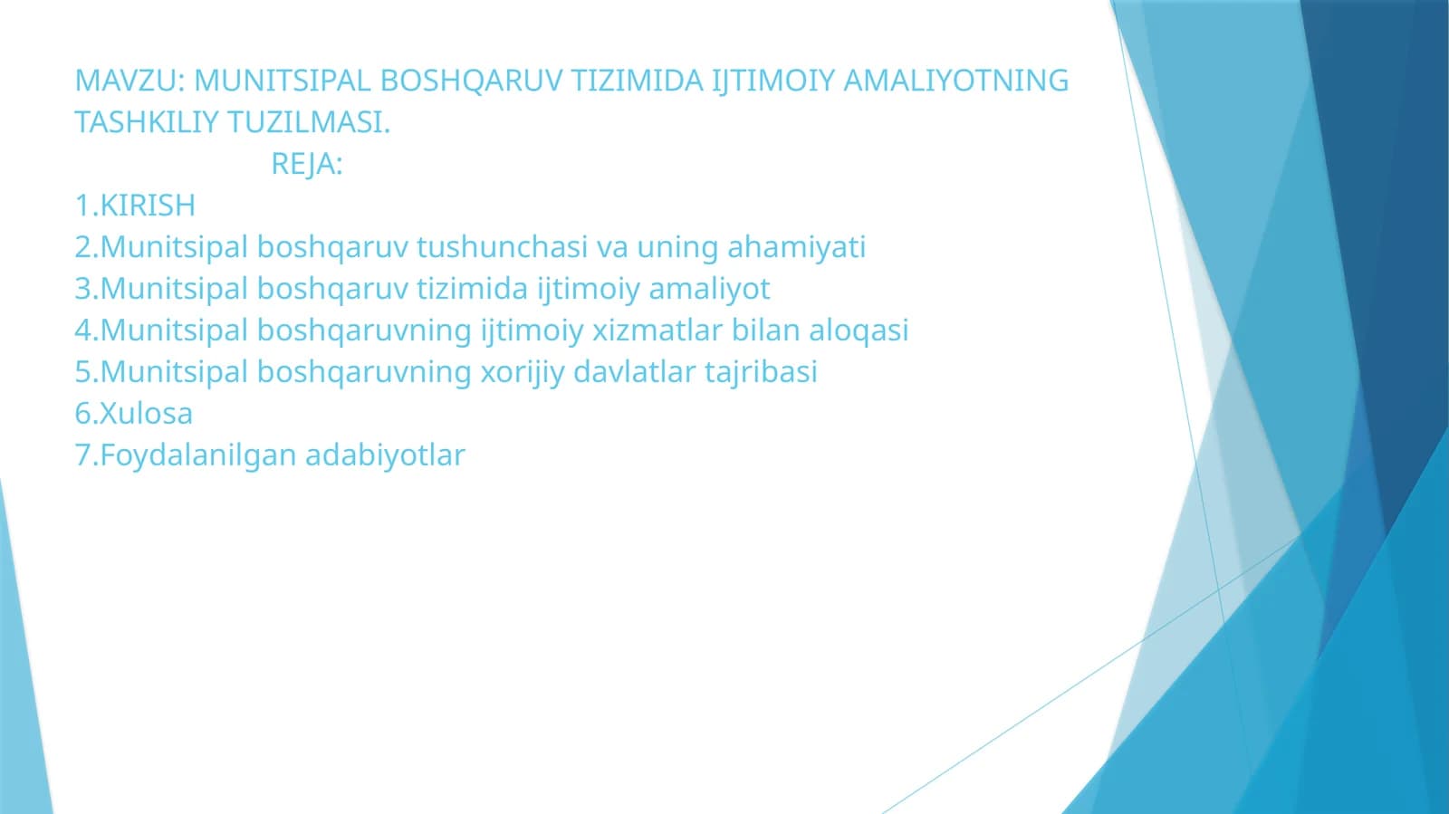 MUNITSIPAL BOSHQARUV TIZIMIDA IJTIMOIY AMALIYOTNING TASHKILIY TUZILMASI.