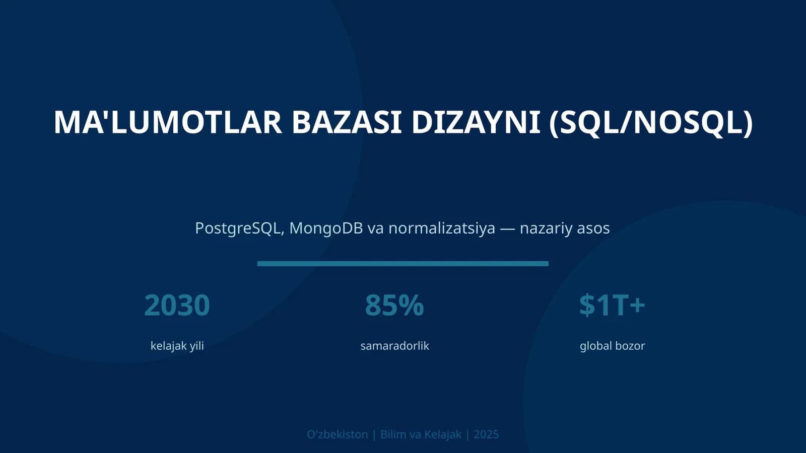 MA'LUMOTLAR BAZASI DIZAYNI (SQL/NOSQL)