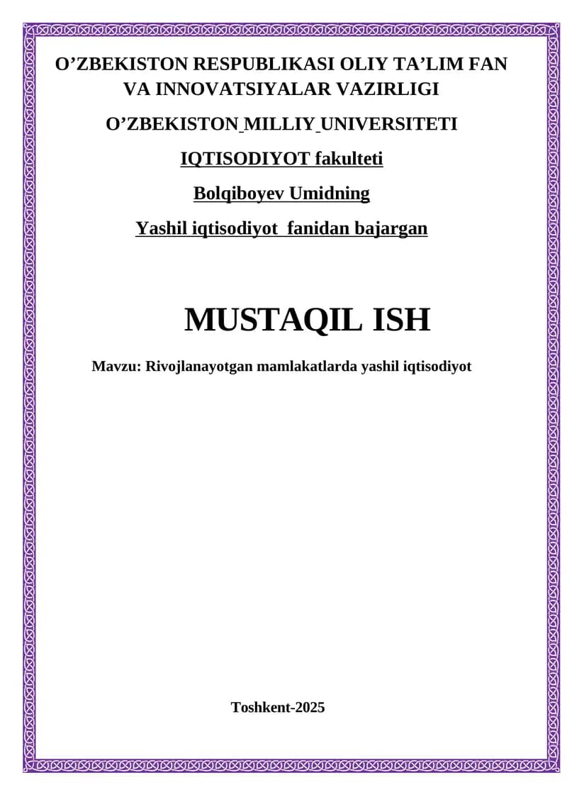 Yashil iqtisodiyotning mohiyati va asosiy tamoyillari