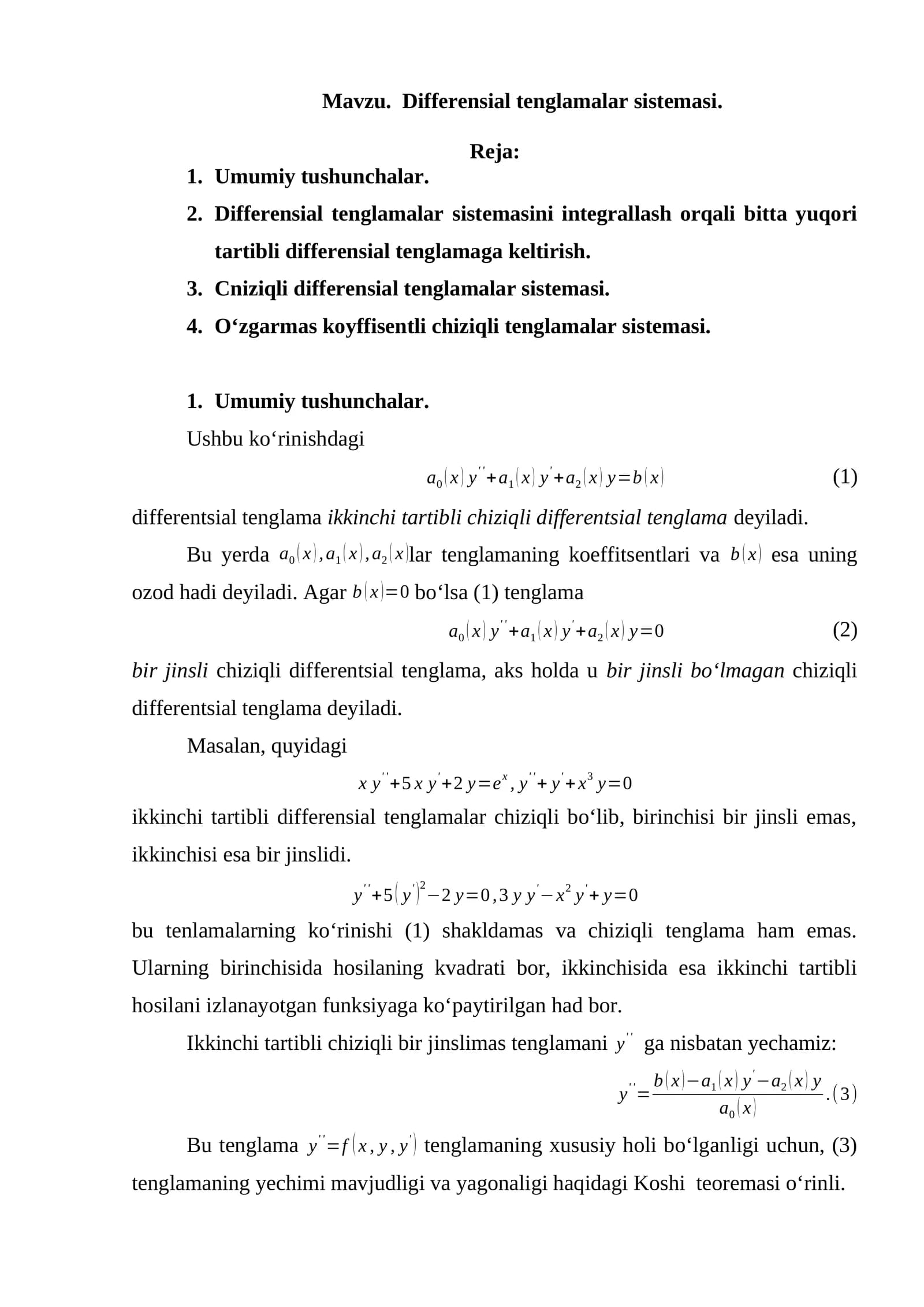 Differensial tenglamalar sistemasi