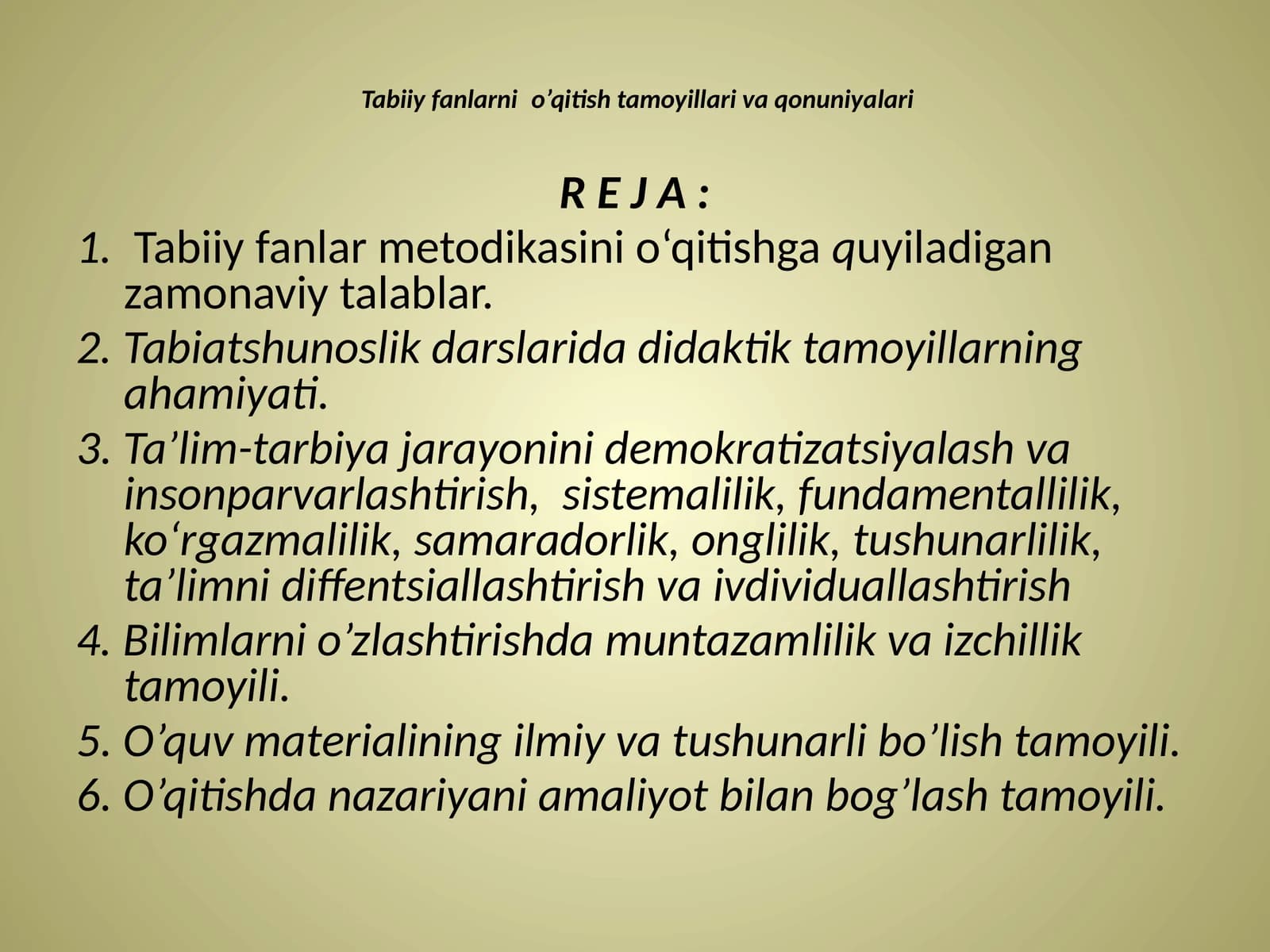 Tabiiy fanlar metodikasi