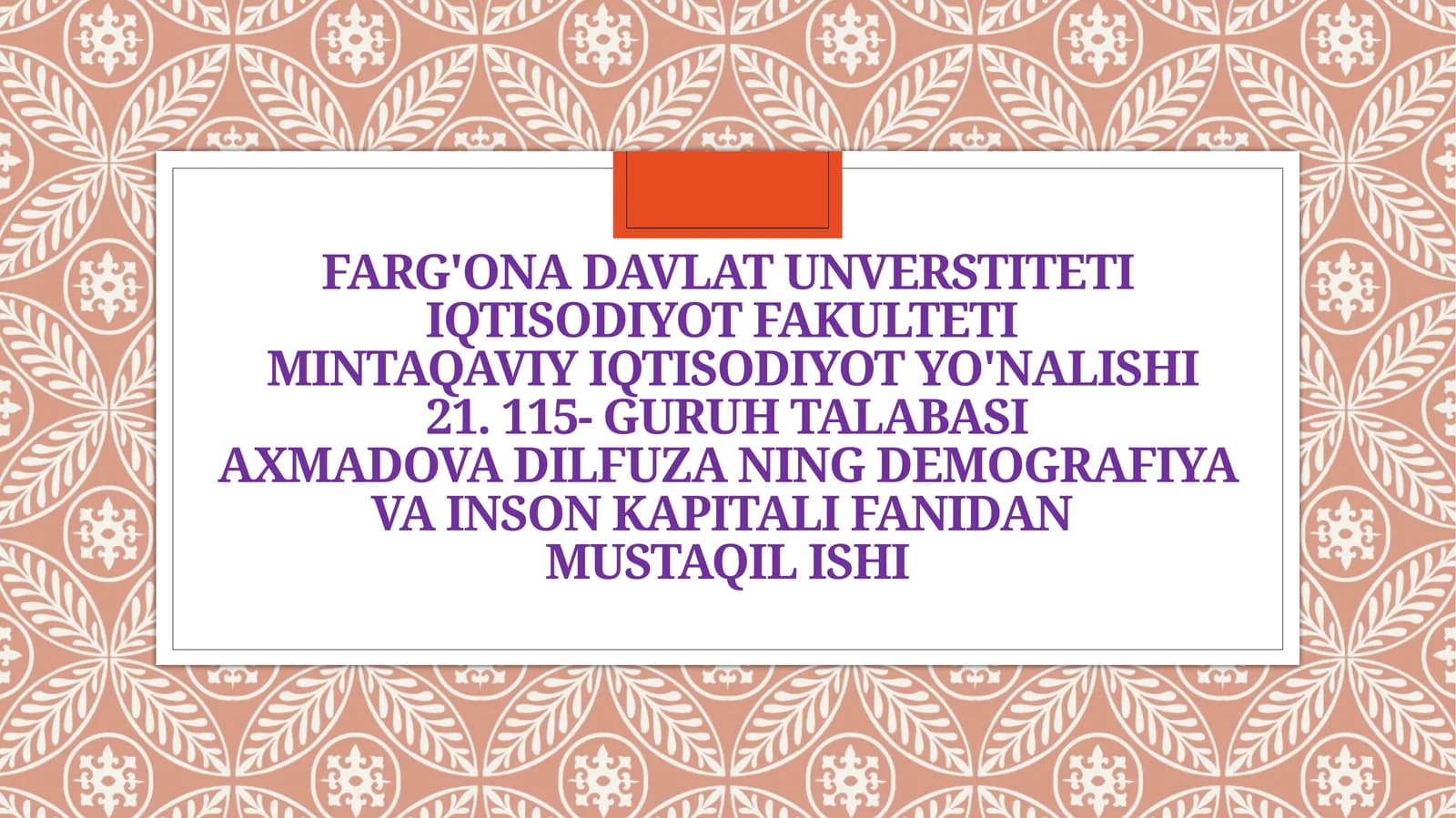Demografiya va inson kapitali fanidan mustaqil ishi