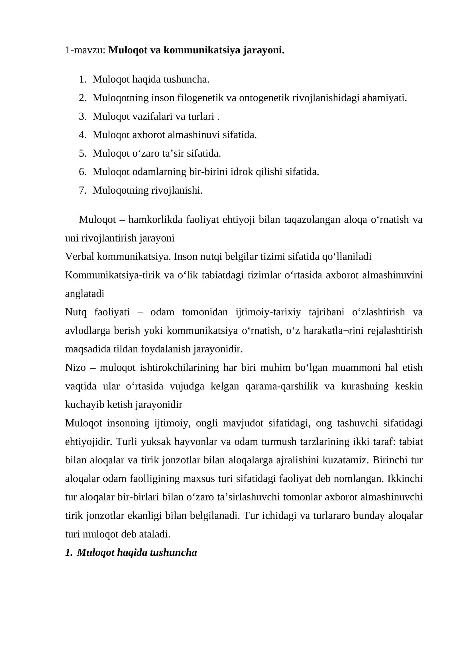 Muloqot va kommunikatsiya jarayoni
