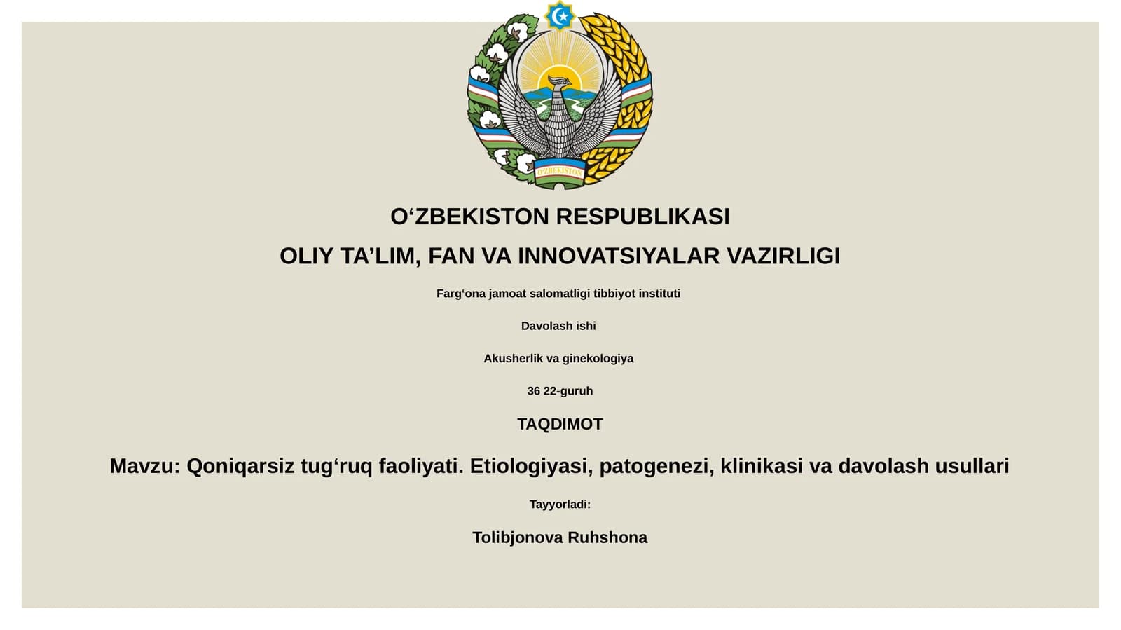 Qoniqarsiz tugʻruq faoliyati. Etiologiyasi, patogenezi, klinikasi va davolash usullari