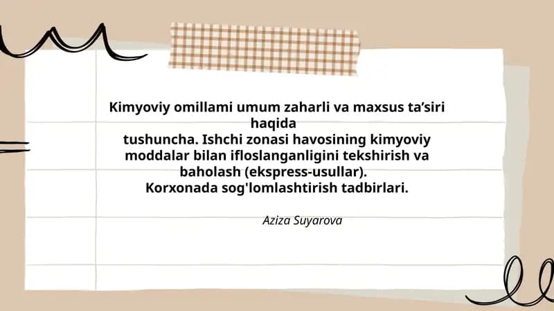 Kimyoviy omillami umum zaharli va maxsus ta’siri