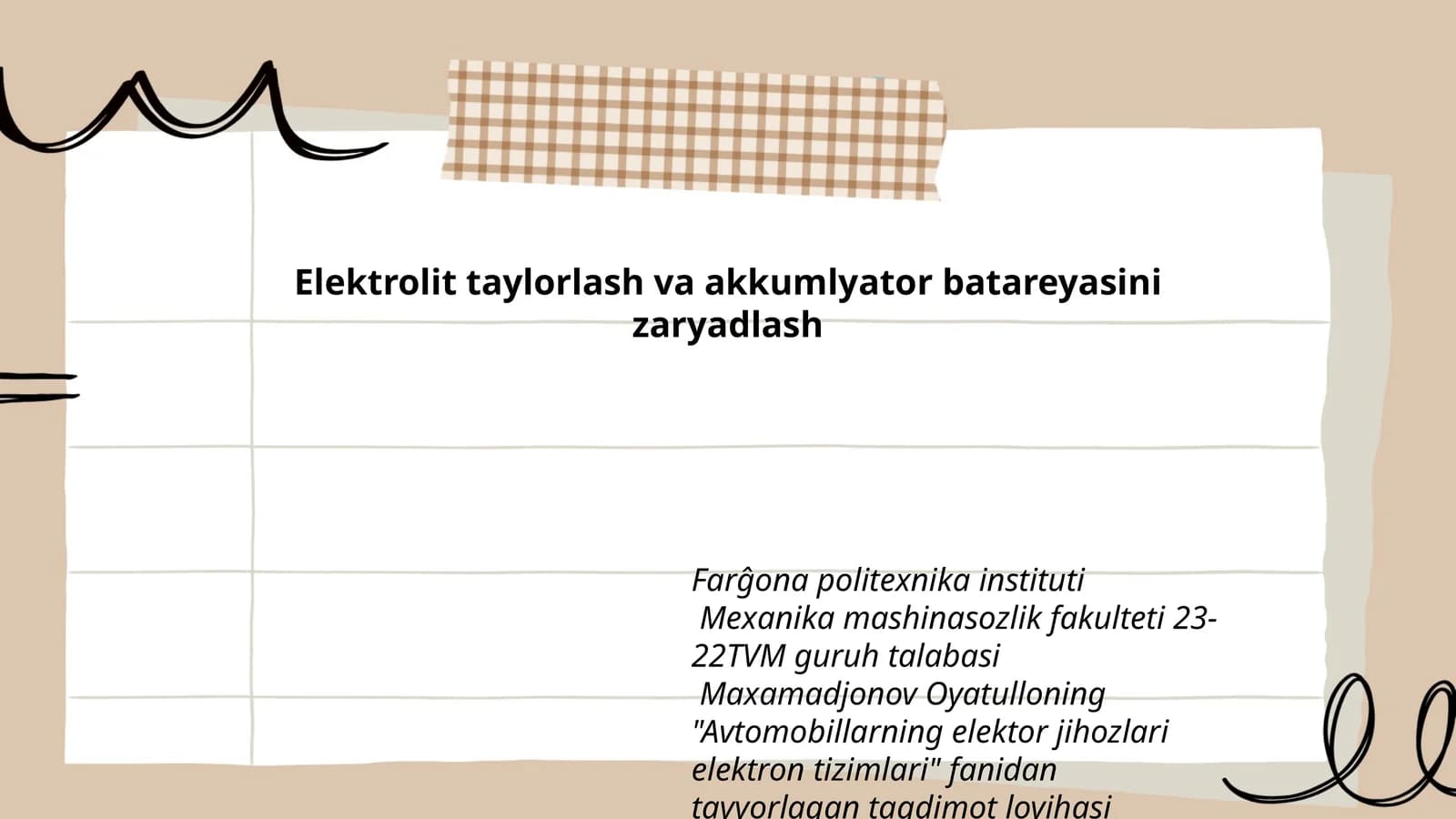 Elektrolit taylorlash va akkumlyator batareyasini zaryadlash