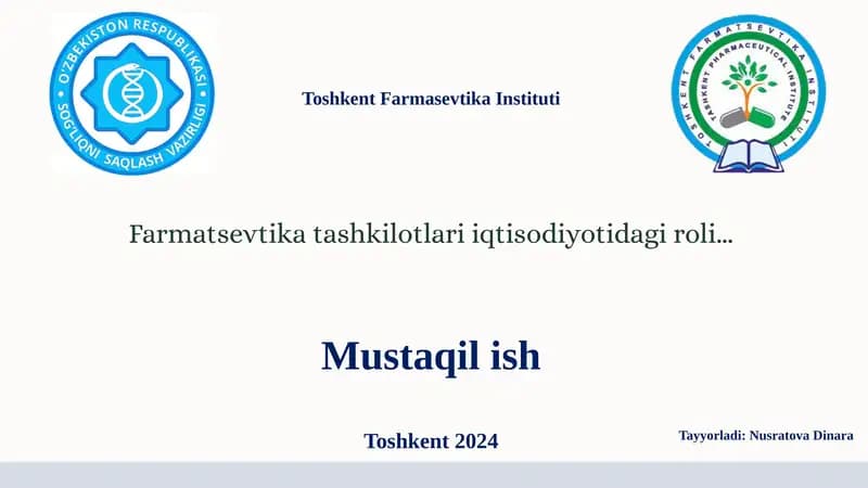 Farmatsevtika Tashkilotlari Iqtisodiyotidagi Roli