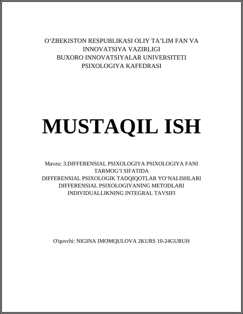DIFFERENSIAL PSIXOLOGIYA