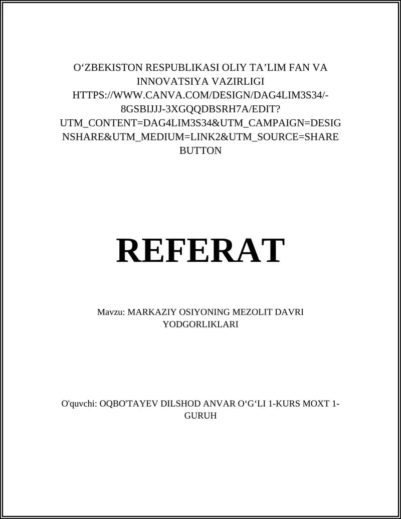 MARKAZIY OSIYONING MEZOLIT DAVRI YODGORLIKLARI