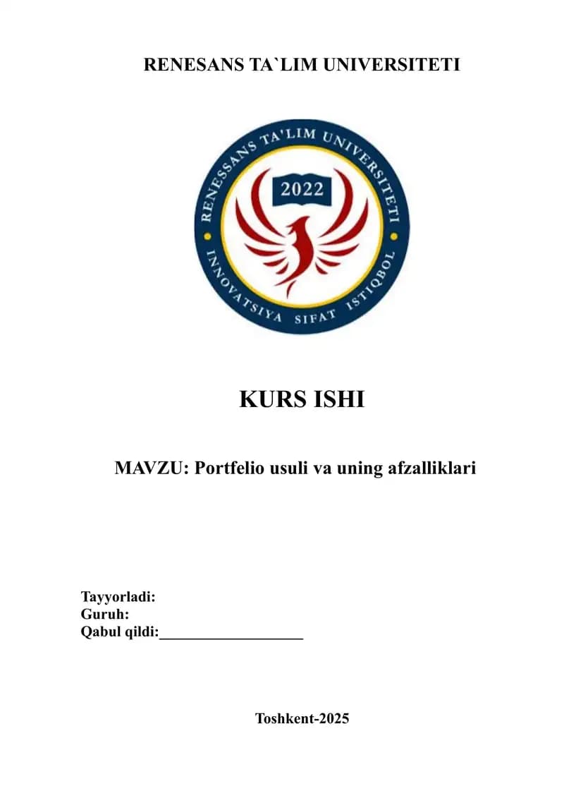 Portfelio usuli va uning afzalliklari Kurs ishi