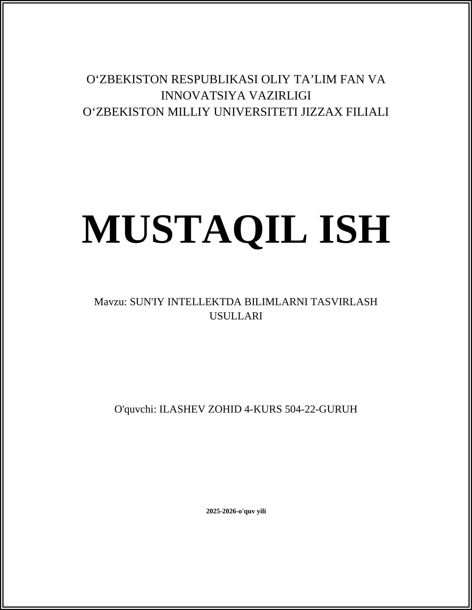SUN'IY INTELLEKTDA BILIMLARNI TASVIRLASH USULLARI